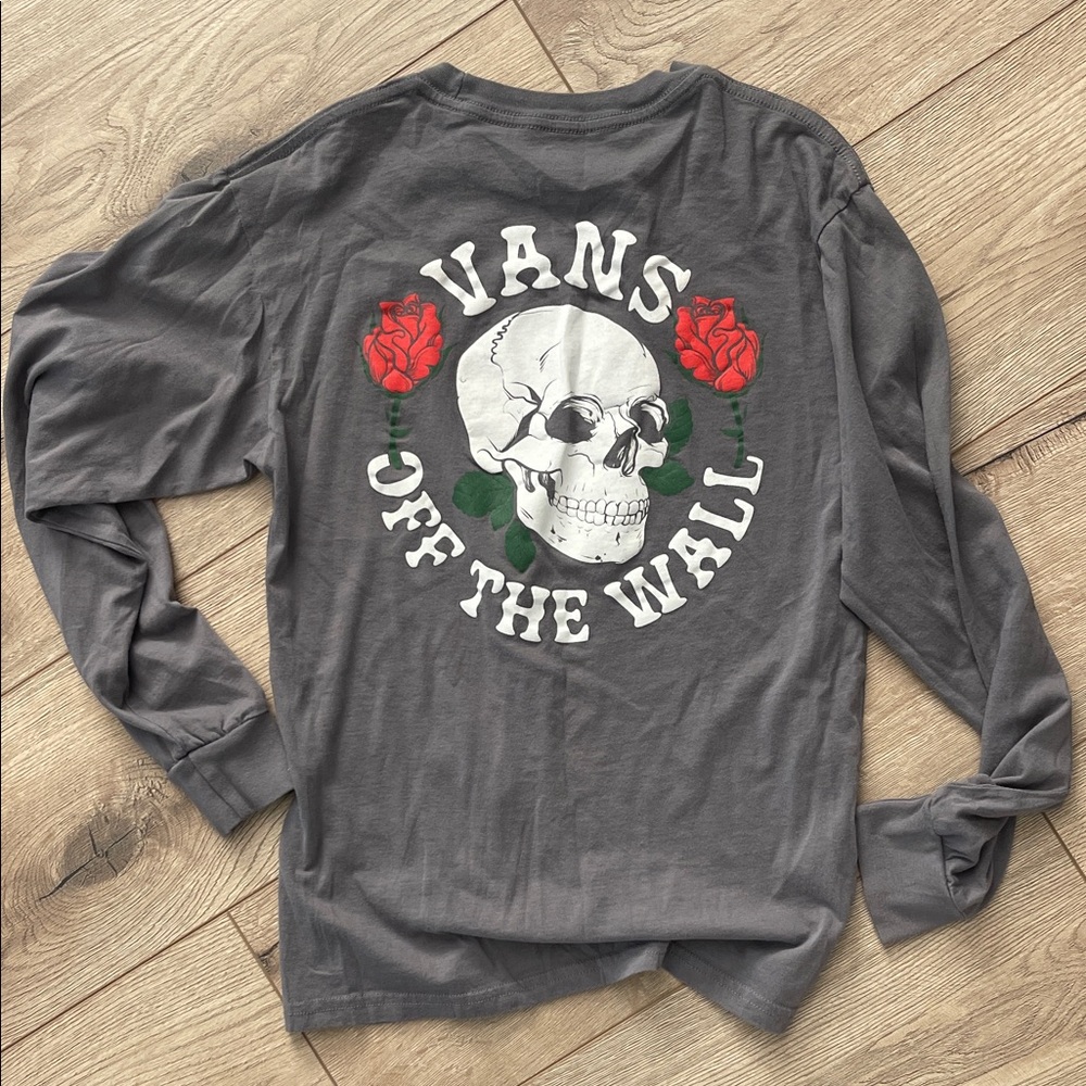 Vans Charcoal Long Sleeve with Skull and Rose Design